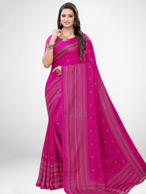 bordered printed saree with blouse - 17433692 - Standard Image - 1
