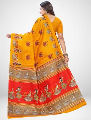 mustard cotton silk printed saree with blouse - 17433709 - Standard Image - 2