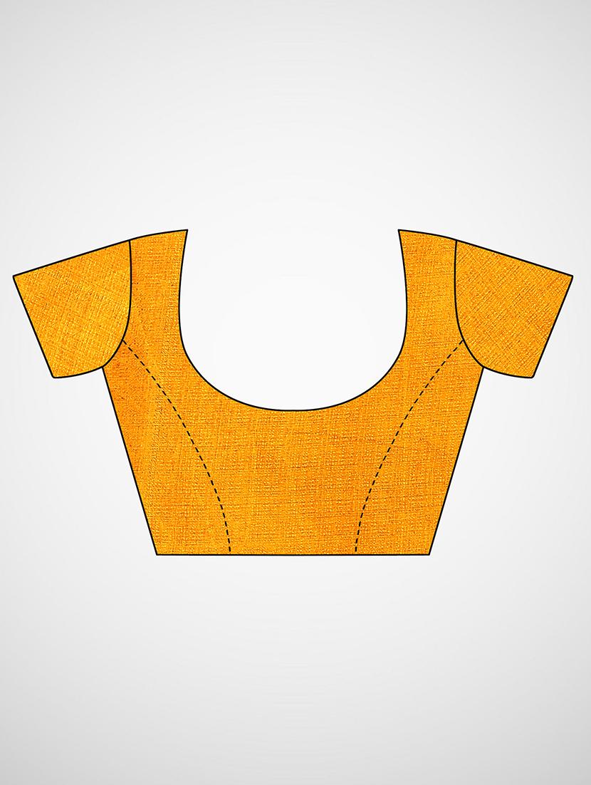 mustard cotton silk printed saree with blouse - 17433709 - Zoom Image - 3