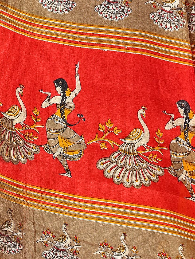 mustard cotton silk printed saree with blouse - 17433709 - Zoom Image - 4