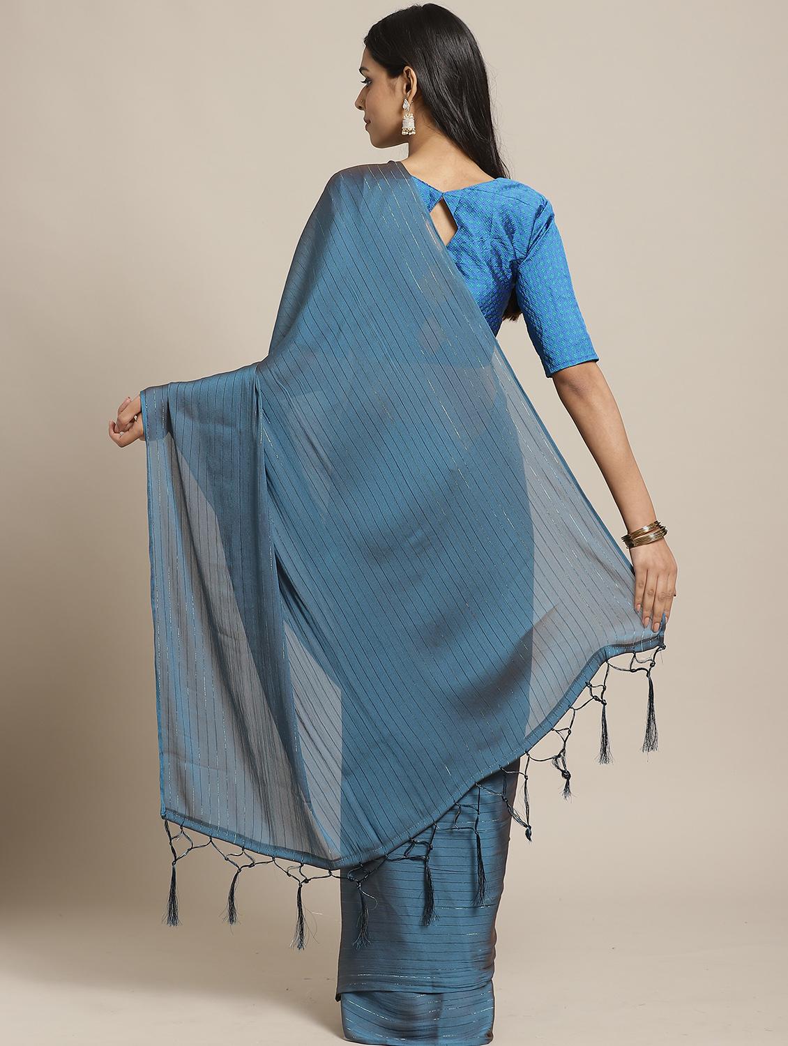 solid plain saree with blouse - 17433756 - Zoom Image - 2