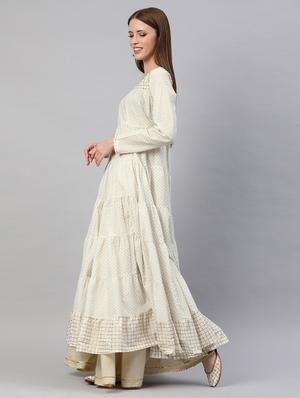 ethnic motifs tiered flare kurta - 17433874 - Standard Image - 2