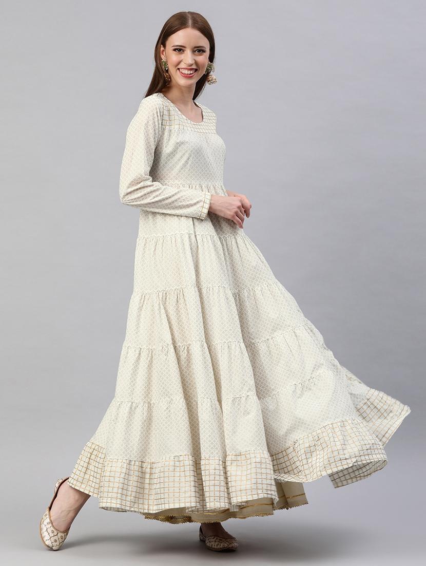 ethnic motifs tiered flare kurta - 17433874 - Zoom Image - 1