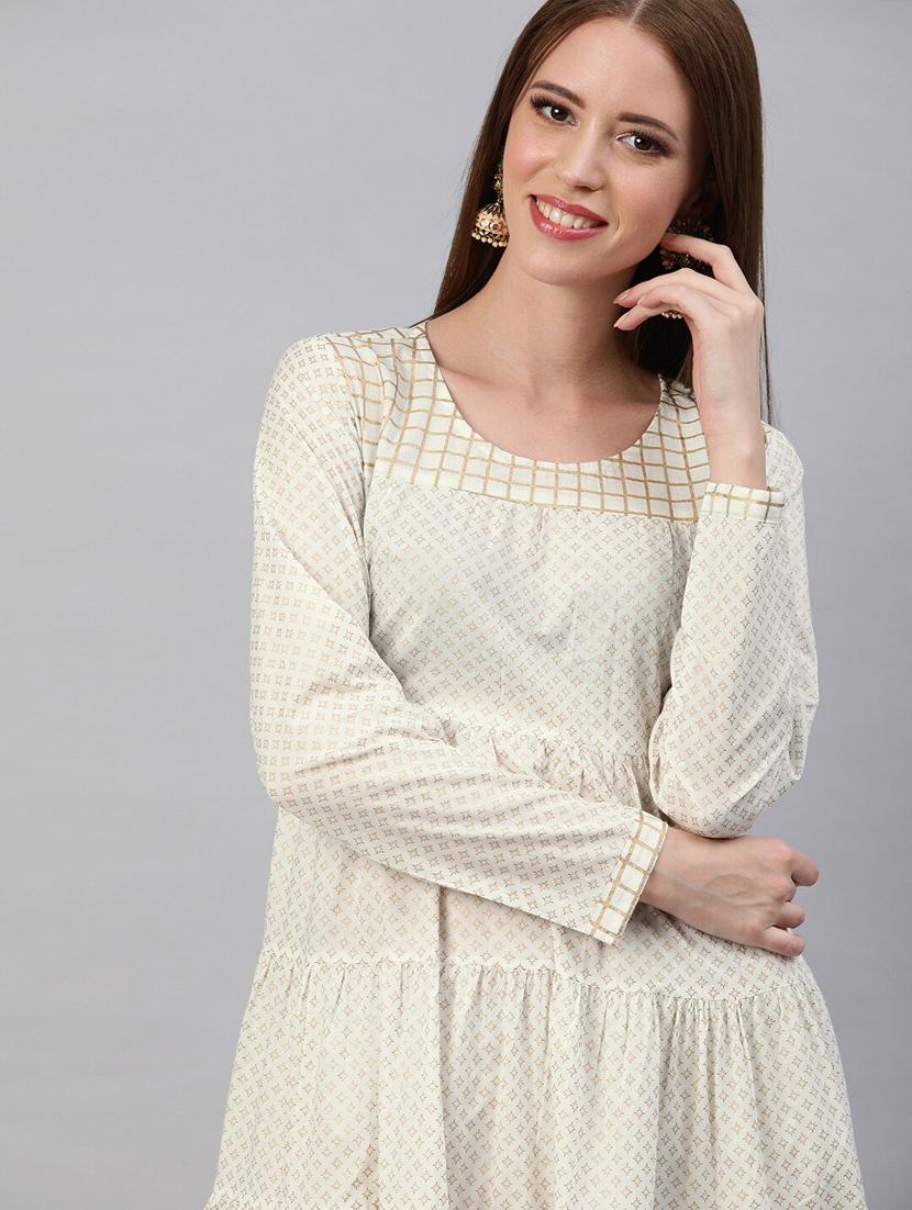 ethnic motifs tiered flare kurta - 17433874 - Zoom Image - 4