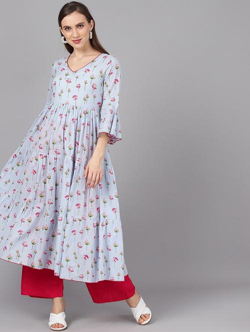 blue cotton anarkali kurta - 17433891 - Standard Image - 1