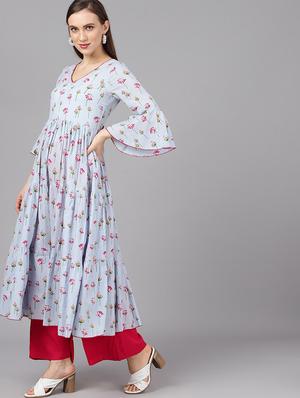blue cotton anarkali kurta - 17433891 - Standard Image - 2