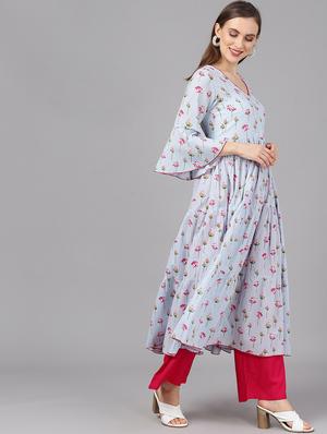 blue cotton anarkali kurta - 17433891 - Standard Image - 3