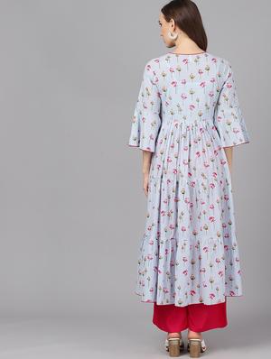 blue cotton anarkali kurta - 17433891 - Standard Image - 4