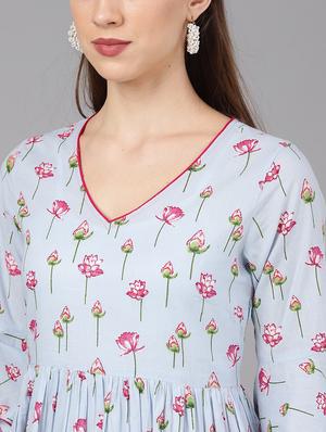 blue cotton anarkali kurta - 17433891 - Standard Image - 5