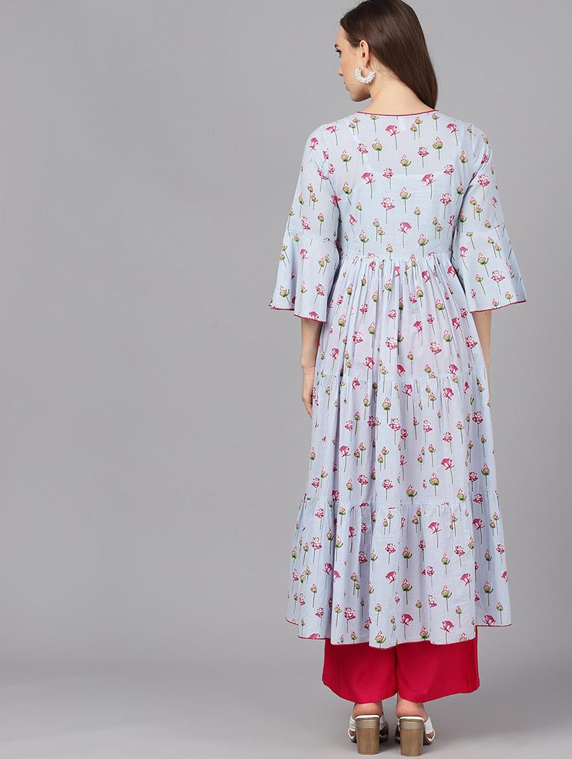 blue cotton anarkali kurta - 17433891 - Zoom Image - 4