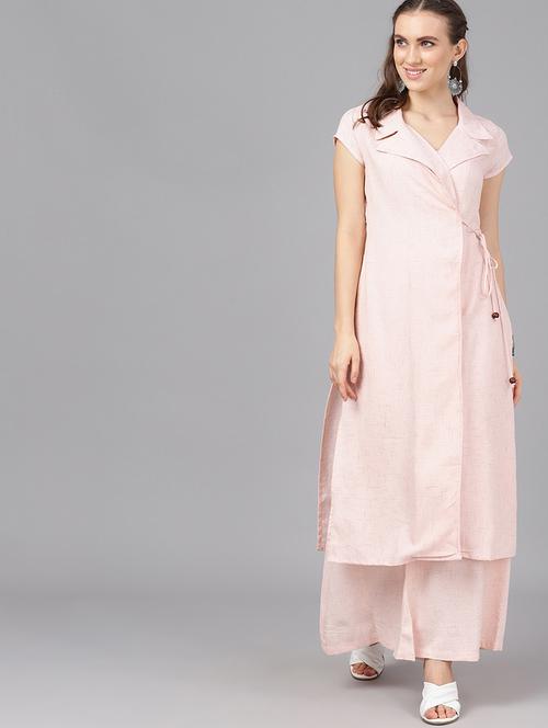 peach viscose aline kurta - 17433906 - Standard Image - 1