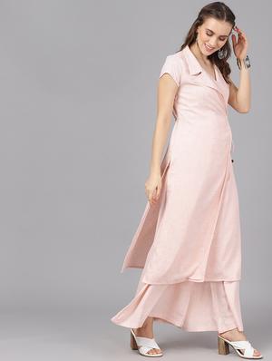 peach viscose aline kurta - 17433906 - Standard Image - 2