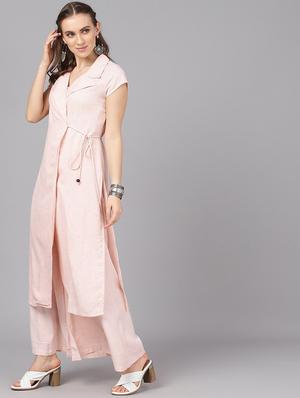 peach viscose aline kurta - 17433906 - Standard Image - 3