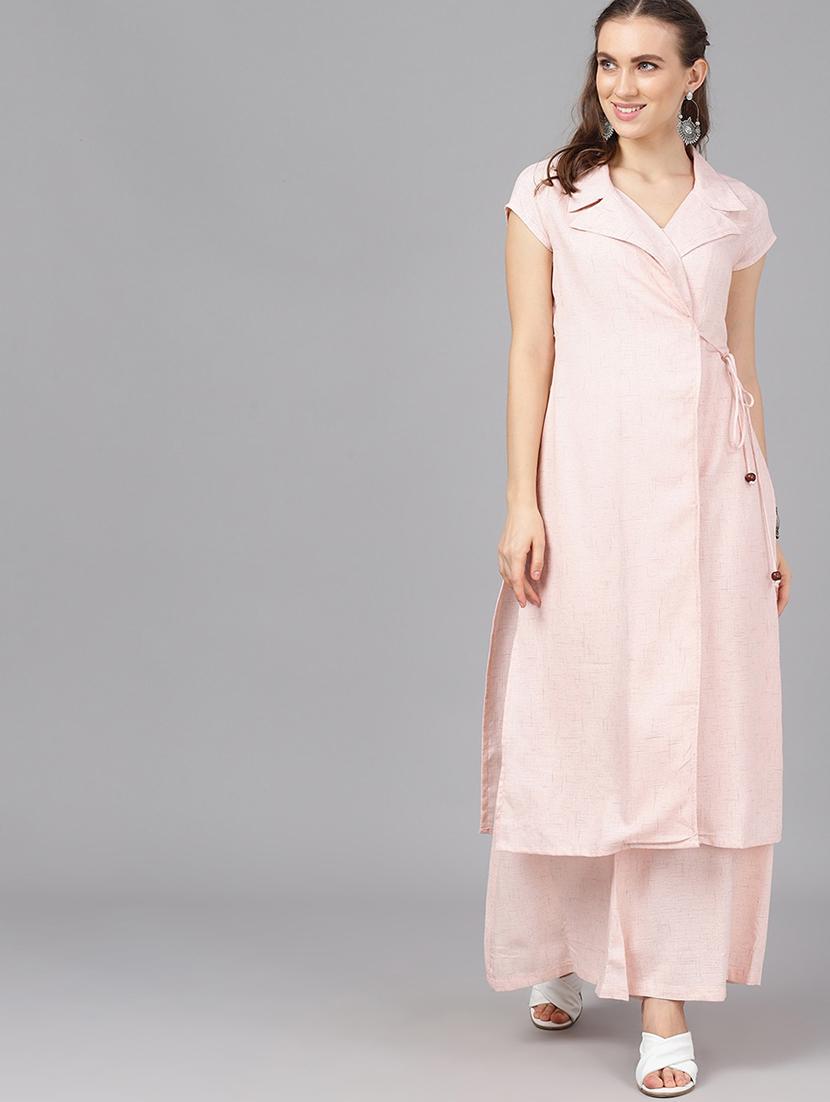 peach viscose aline kurta - 17433906 - Zoom Image - 1