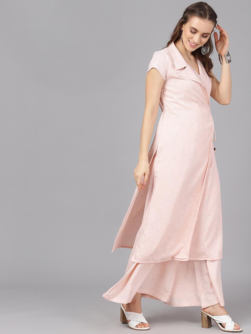 peach viscose aline kurta - 17433906 - Zoom Image - 2