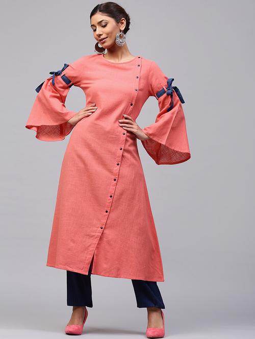 peach cotton aline kurta - 17433933 - Standard Image - 1