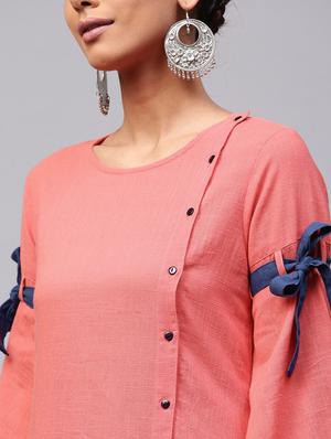 peach cotton aline kurta - 17433933 - Standard Image - 5