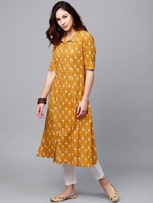 mustard cotton aline kurta - 17433936 - Standard Image - 2