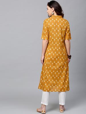 mustard cotton aline kurta - 17433936 - Standard Image - 4