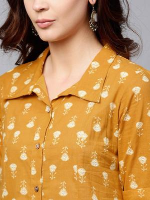 mustard cotton aline kurta - 17433936 - Standard Image - 5
