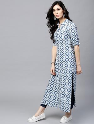 navy cotton straight kurta - 17433938 - Standard Image - 2
