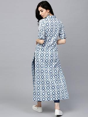 navy cotton straight kurta - 17433938 - Standard Image - 3