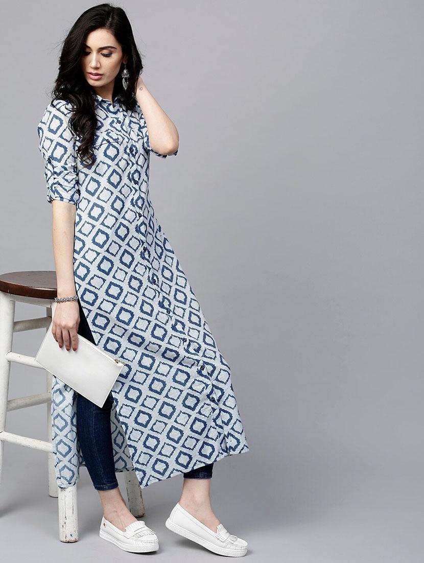 navy cotton straight kurta - 17433938 - Zoom Image - 4