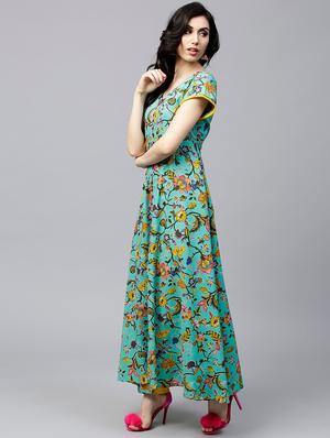 green cotton anarkali kurta - 17433939 - Standard Image - 2