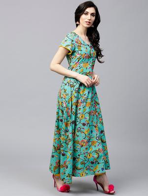 green cotton anarkali kurta - 17433939 - Standard Image - 3
