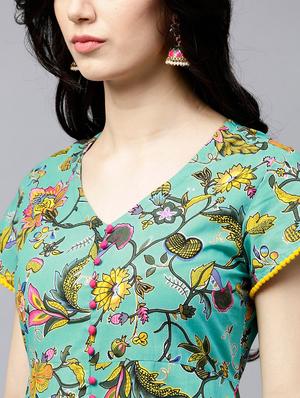 green cotton anarkali kurta - 17433939 - Standard Image - 5