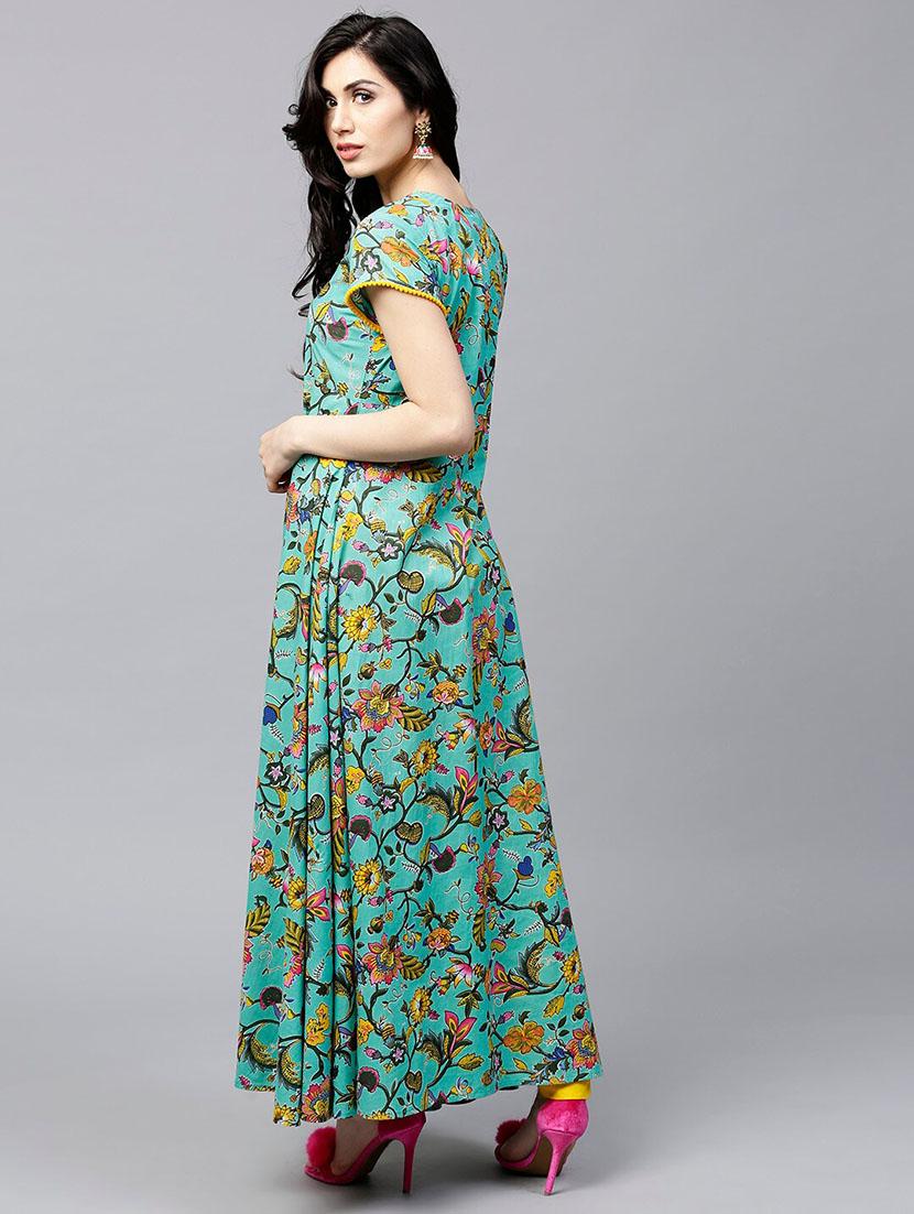 green cotton anarkali kurta - 17433939 - Zoom Image - 4