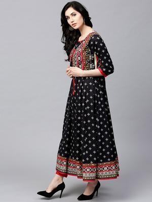 black cotton anarkali kurta - 17433946 - Standard Image - 3