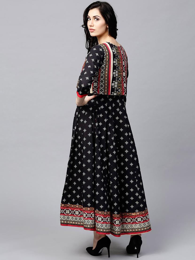 black cotton anarkali kurta - 17433946 - Zoom Image - 4
