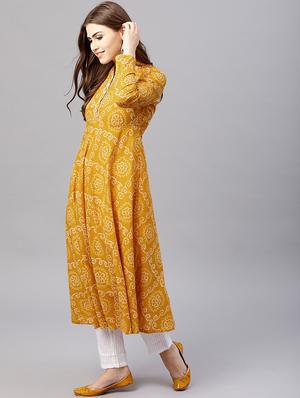 mustard cotton aline kurta - 17433963 - Standard Image - 2