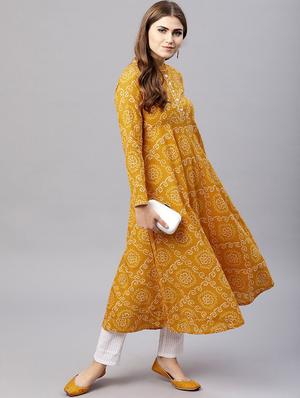 mustard cotton aline kurta - 17433963 - Standard Image - 4