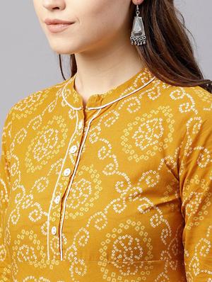 mustard cotton aline kurta - 17433963 - Standard Image - 5