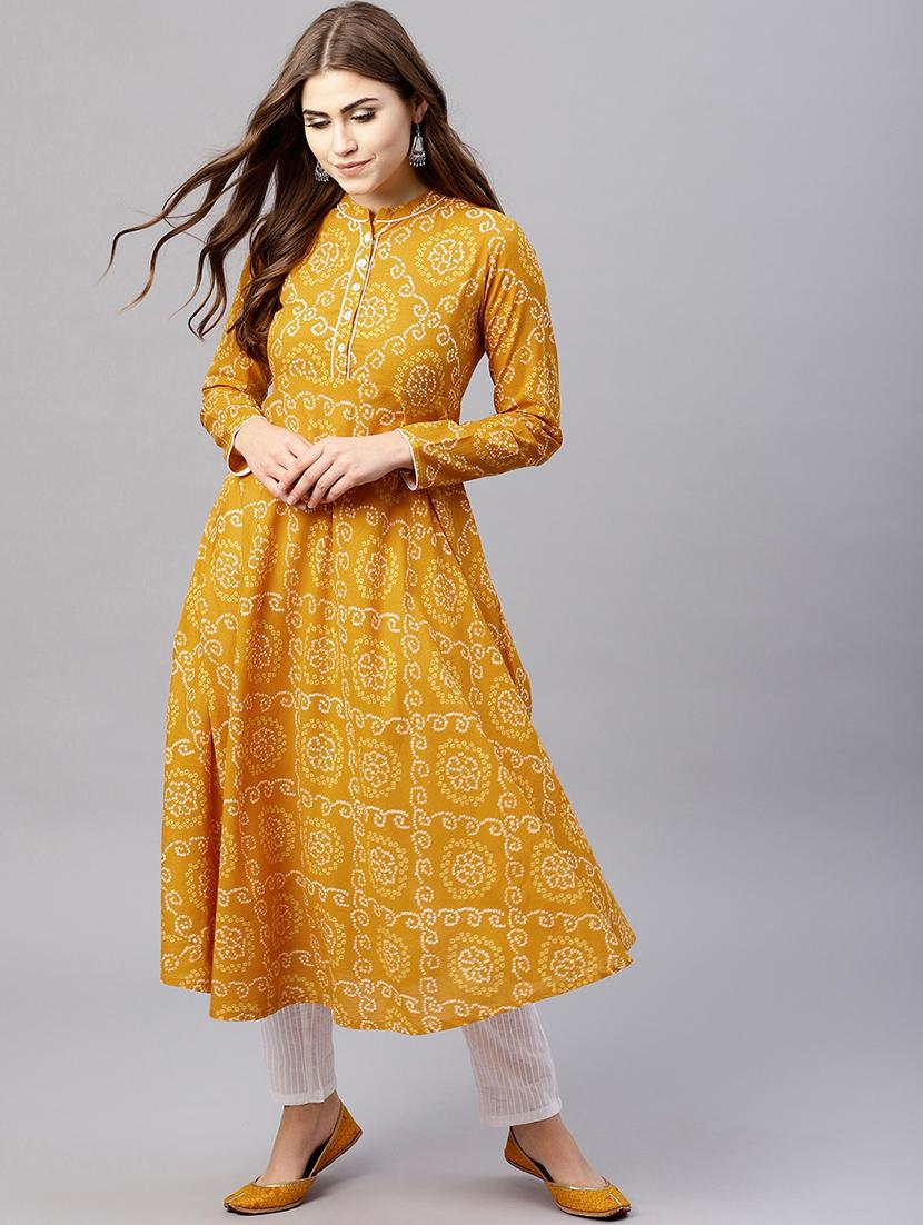 mustard cotton aline kurta - 17433963 - Zoom Image - 1
