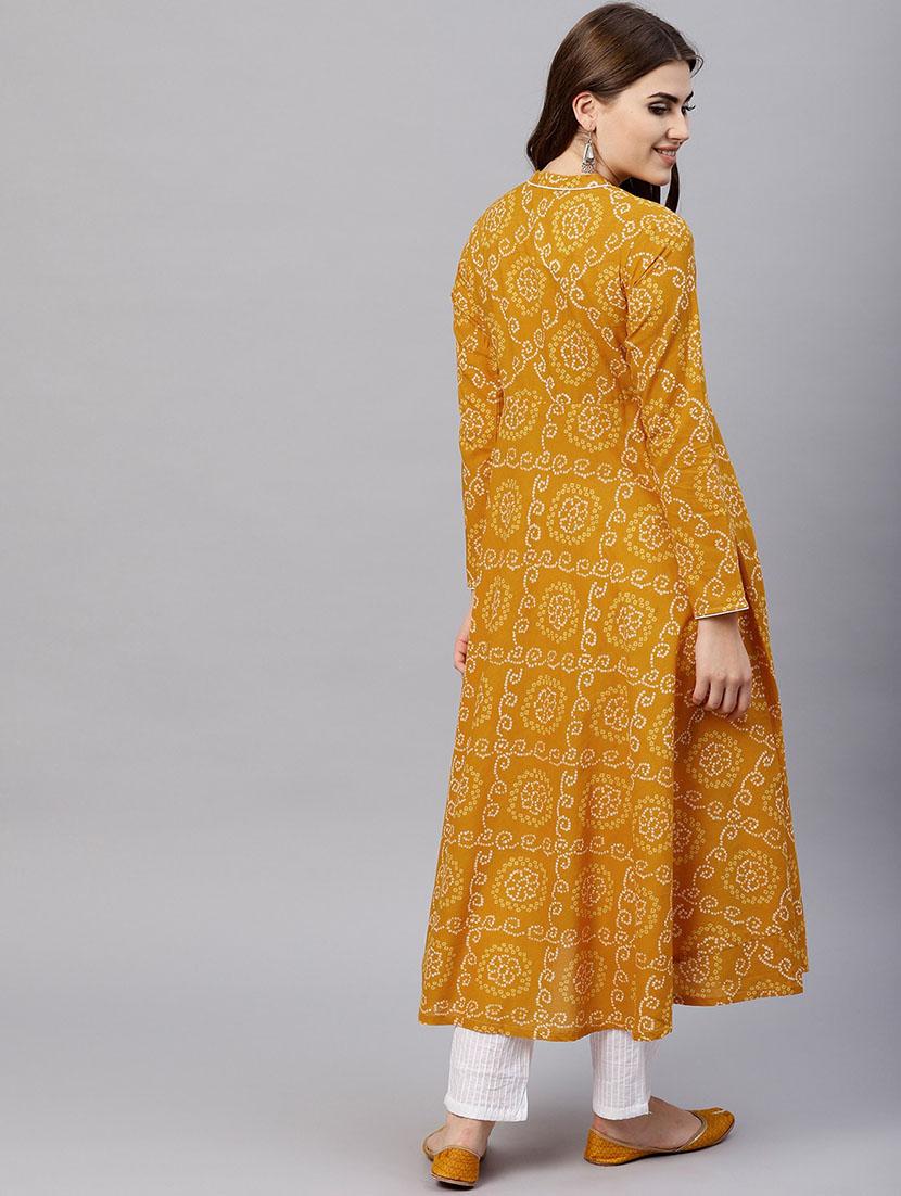 mustard cotton aline kurta - 17433963 - Zoom Image - 3