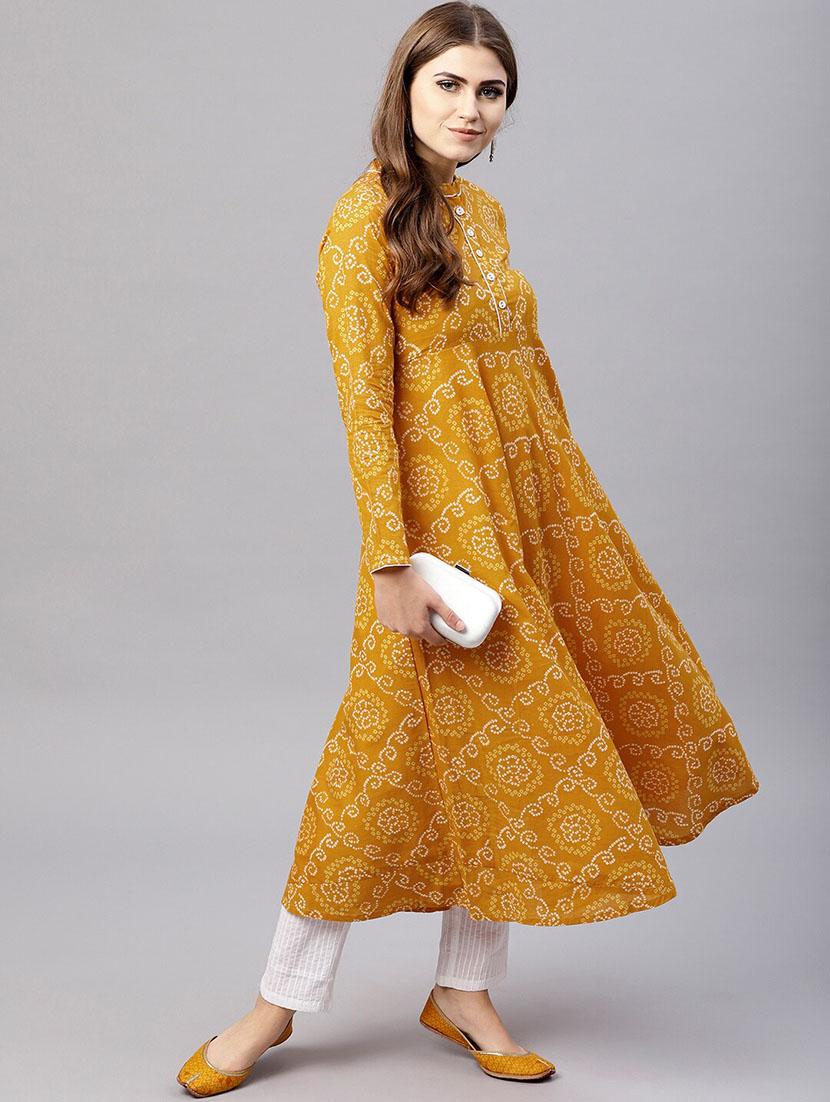 mustard cotton aline kurta - 17433963 - Zoom Image - 4