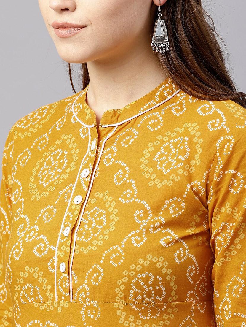 mustard cotton aline kurta - 17433963 - Zoom Image - 5
