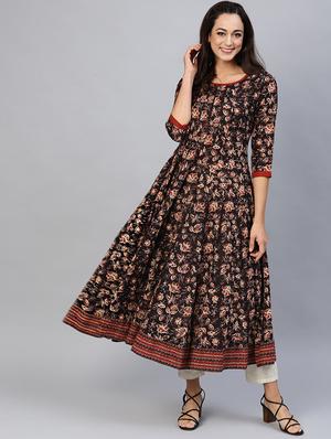 brown cotton anarkali kurta - 17433984 - Standard Image - 2