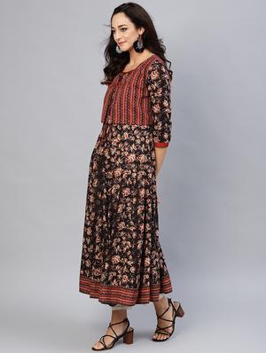 brown cotton anarkali kurta - 17433984 - Standard Image - 3