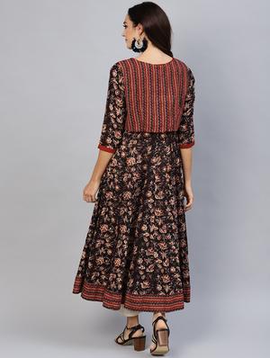 brown cotton anarkali kurta - 17433984 - Standard Image - 4