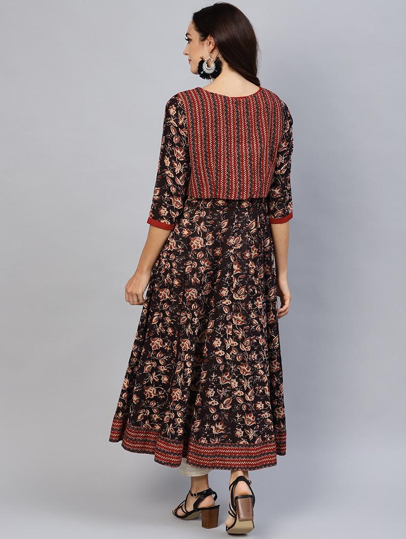 brown cotton anarkali kurta - 17433984 - Zoom Image - 4