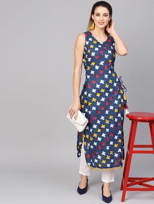 navy cotton straight kurta - 17433992 - Standard Image - 4