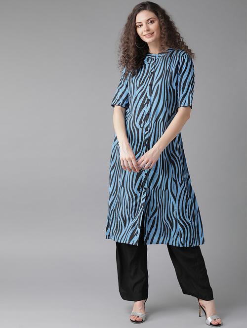 blue viscose aline kurta - 17434042 - Standard Image - 1