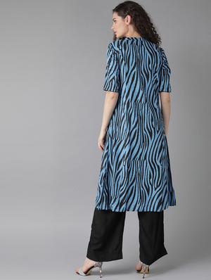 blue viscose aline kurta - 17434042 - Standard Image - 3