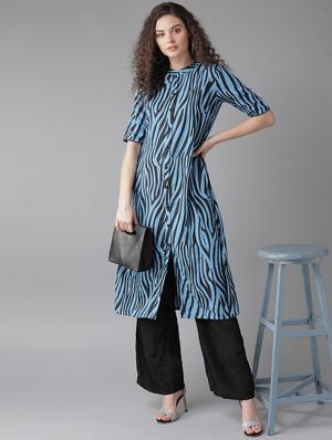 blue viscose aline kurta - 17434042 - Standard Image - 4