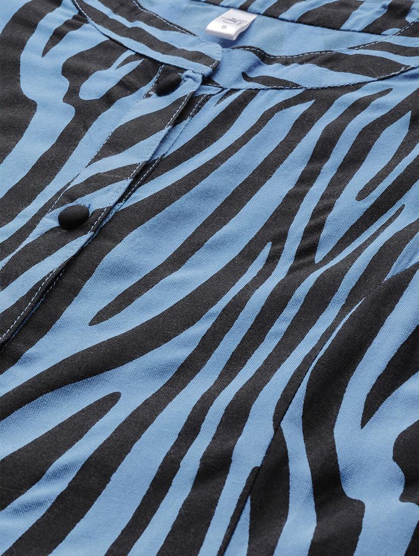 blue viscose aline kurta - 17434042 - Zoom Image - 5