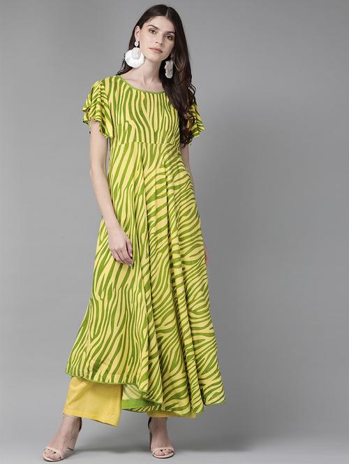 yellow viscose anarkali kurta - 17434048 - Standard Image - 1